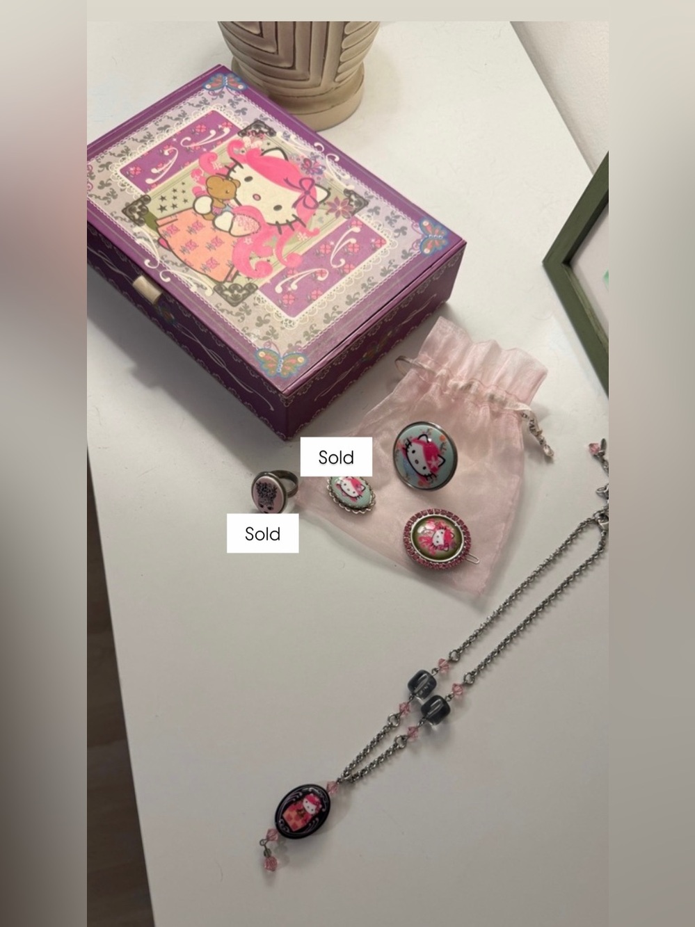 VINTAGE Tarina Tarantino x Hello Kitty Pink Head Jewelry Box Bundle RARE Y2K
